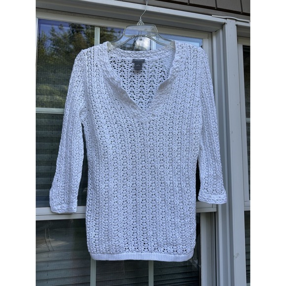Ann Taylor Loft Sweaters - Ann Taylor Loft Womens Open Knit Sweater small Cotton Crochet Top Boho Cottage